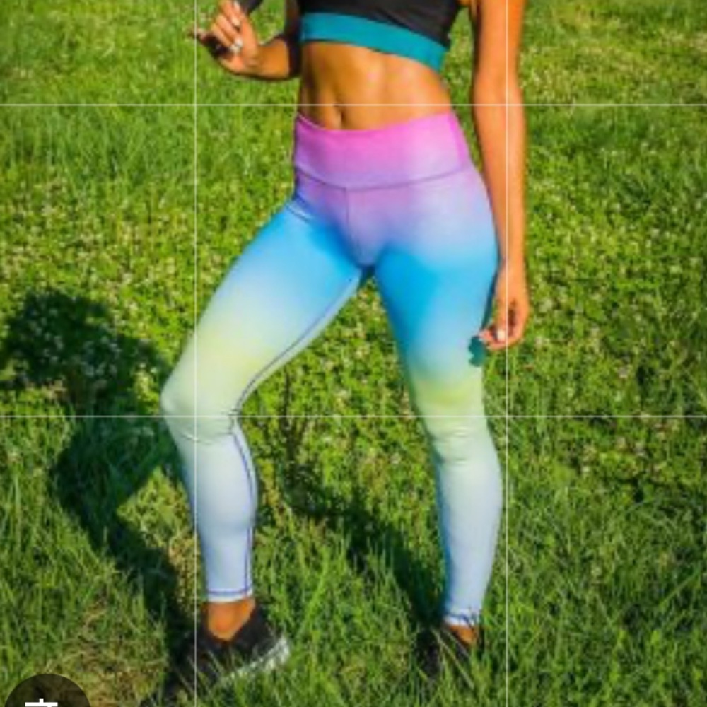 Kua Sky Blue Pink Rainbow Soft Durable Performance Sky Diving Company Leggings L
